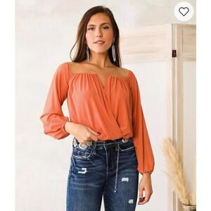 Buckle Willow & Root Off The Shoulder Mesh‎ Long Sleeve Top NWT Size XS Ginger